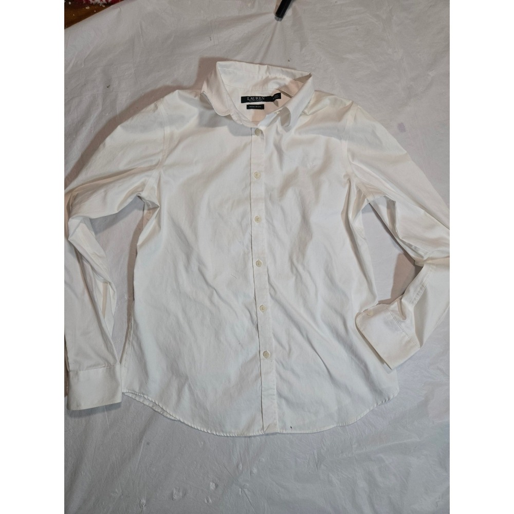Lauren Ralph Lauren Mens White Non Iron Cotton Button Down Shirt Size M